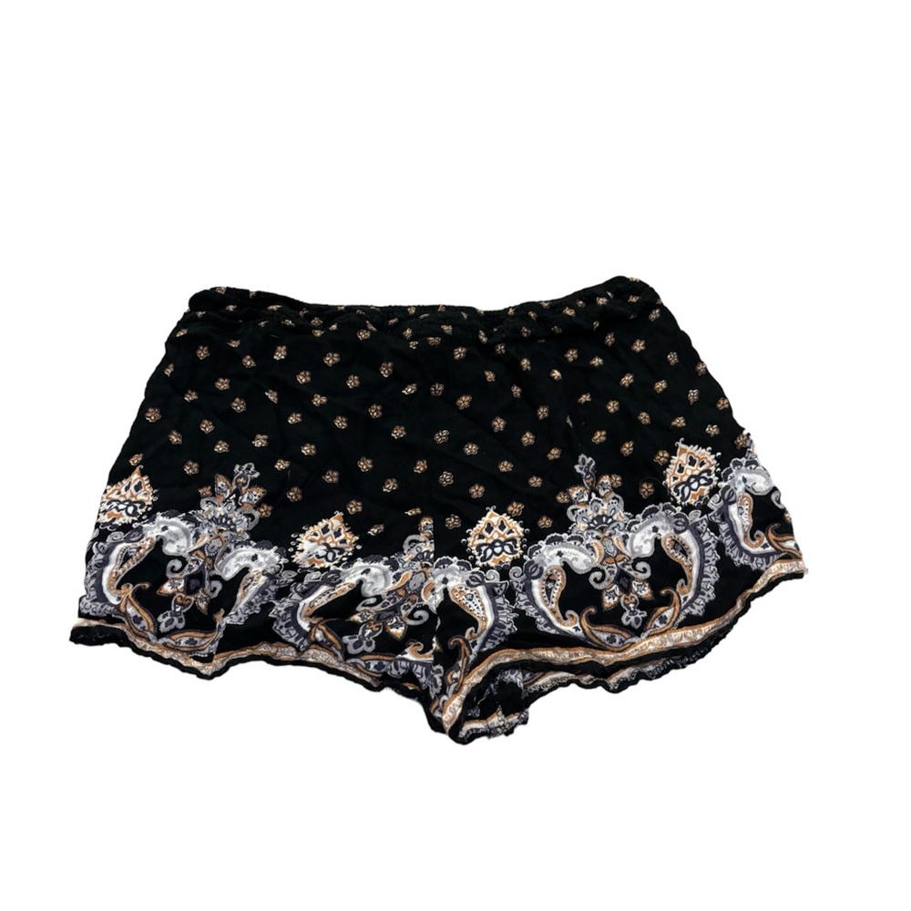 Angie black and gold patterned flowy shorts